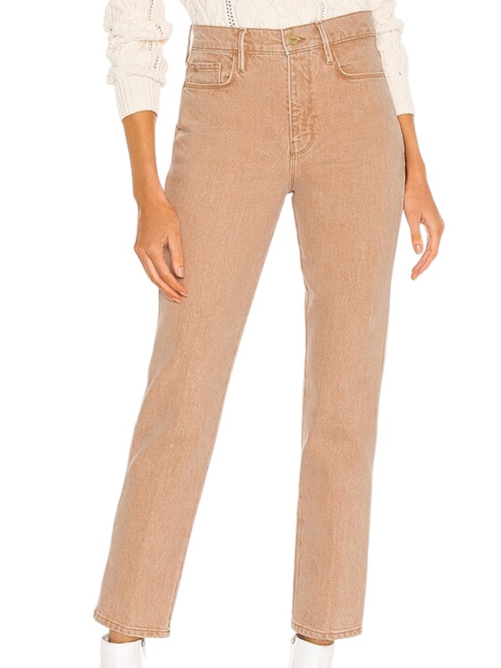 Frame Le Sylvie Slender Straight Jeans Sand Beige High Rise 29 LSY74D